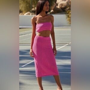 NWT MISA Los Angeles Flamingo Hot Pink Laya Crochet Knit Skirt